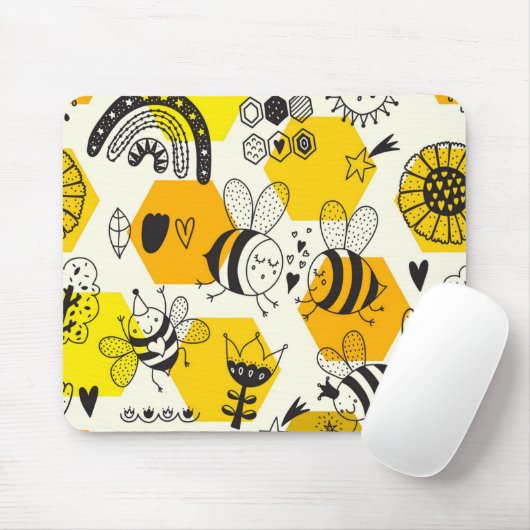 Gelbe Biene und Regenbogen-Design Mousepad (Mit Mouse)