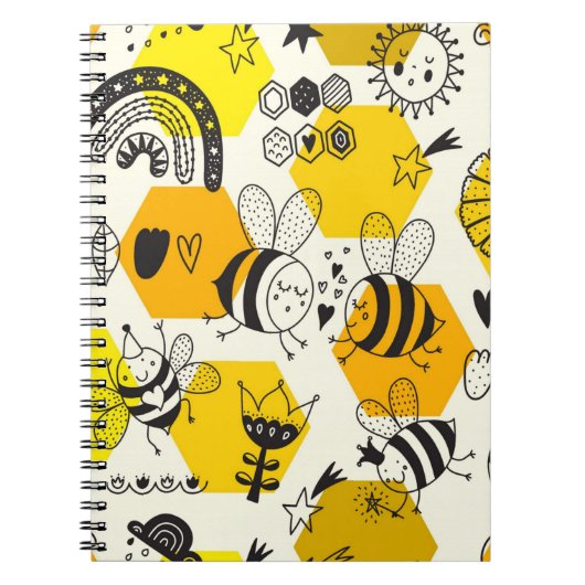 Gelbe Biene und Regenbogen-Design Notizblock (Vorderseite)