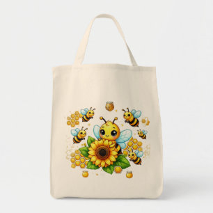 Gelbe Biene und Sonnenblumen Tragetasche