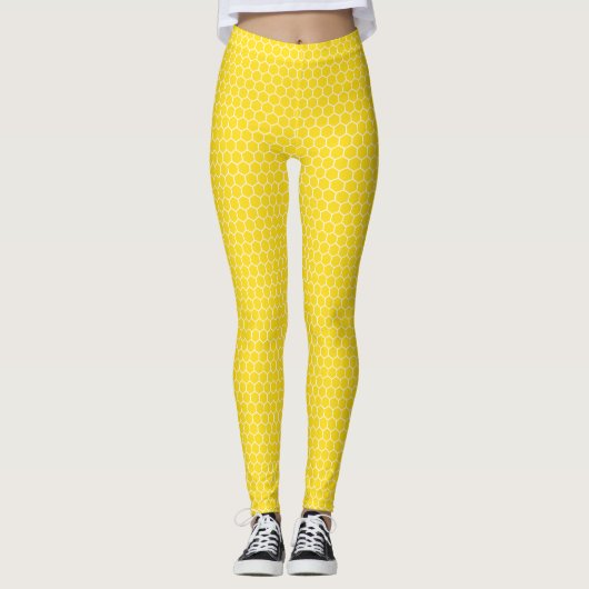 Gelbe Bienenwaben-geometrisches Muster Leggings (Vorderseite)