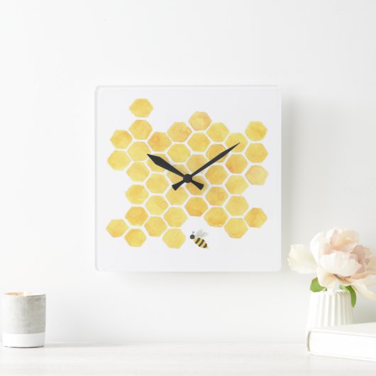 Gelbe Bienenwabenbienen-Wanduhr Quadratische Wanduhr (Zuhause)