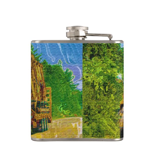 Gelbe Big Rig LKWs LKW & Highway LKW Flachmann (Rückseite)