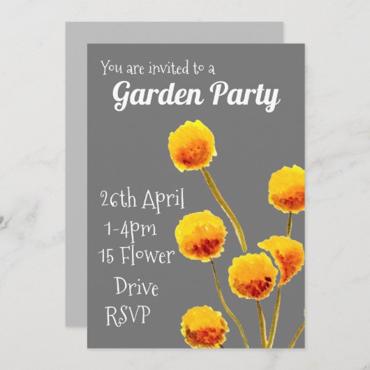 Gelbe Billy Button Blume Garten Party Funktion Einladung (Vorne/Hinten)