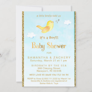 *~* Gelbe Birdie Glitzer Kinderdusche Einladung