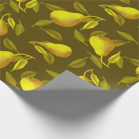 Gelbe Birnen auf dunkelgrünem Hintergrund Geschenkpapier (Ecke)