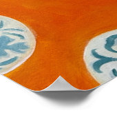 Gelbe Birnen auf orangefarbenem Tischdecken Poster (Ecke)