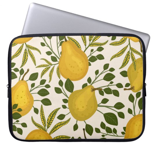 Gelbe Birnen Blätter Weißer Hintergrund Laptopschutzhülle (Vorderseite)