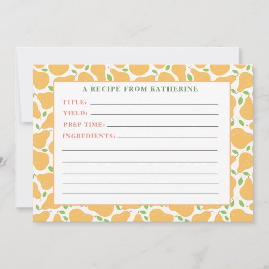 Gelbe Birnen rustikale detaillierte Rezeptionskart Mitteilungskarte (Vorderseite)