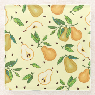 Gelbe Birnen: Vintage Illustration. Glasuntersetzer