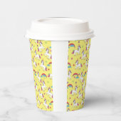 Gelbe Birthday Unicorns Papierstäube Pappbecher (Links)