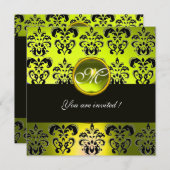GELBE BLACK DAMASK MONOGRAM, Topaz Einladung (Vorne/Hinten)