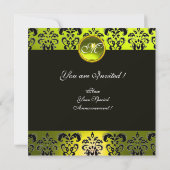 GELBE BLACK DAMASK MONOGRAM, Topaz Einladung (Rückseite)