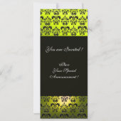 GELBE BLACK DAMASK MONOGRAMM, weiß Einladung (Rückseite)