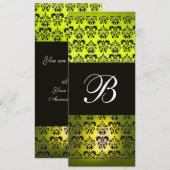 GELBE BLACK DAMASK MONOGRAMM, weiß Einladung (Vorne/Hinten)