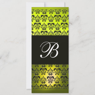 GELBE BLACK DAMASK MONOGRAMM, weiß Einladung