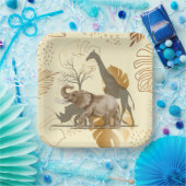 Gelbe Blätter, Elefanten, Giraffen-Papier-Teller Pappteller (Party)