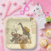 Gelbe Blätter, Elefanten, Giraffen-Papier-Teller Pappteller (Party)