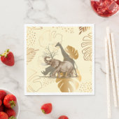 Gelbe Blätter, Elefanten, Giraffen-Papier-Teller Serviette (Beispiel)