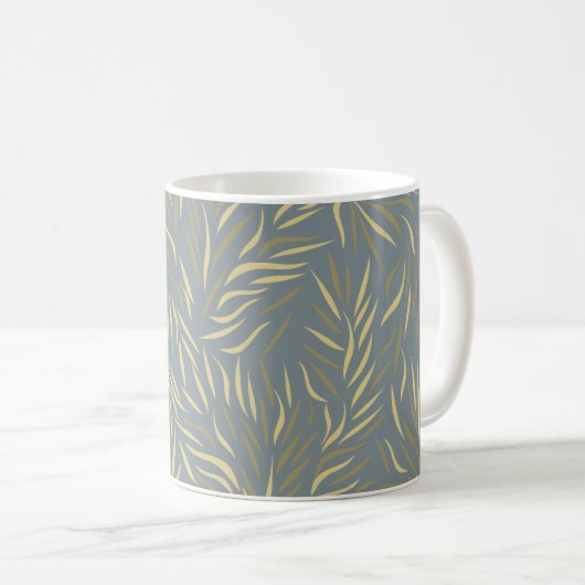 Gelbe Blätter Graues Muster Kaffeetasse (VorderseiteRechts)