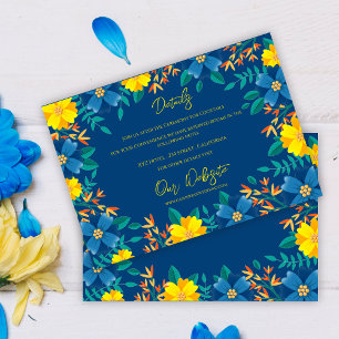 Gelbe blaue Blume Elegante Hochzeitsdetails Begleitkarte