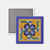 Gelbe blaue Blume Spanischer Tile Magnet (Vorderseite/Rückseite)