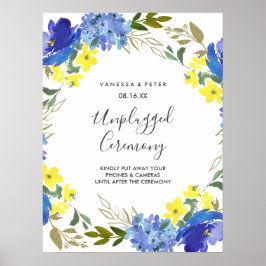 Gelbe blaue Blütenblume Unplugged Wedding Zeremony Poster