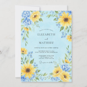 Gelbe Blaue Botanische Blüten Hochzeit Einladung