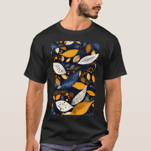 gelbe blaue Fischillustration Muster T-Shirt