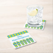 Gelbe blaue Flip Flops Personalisierte Paper-Unter Rechteckiger Pappuntersetzer (Vor Ort)