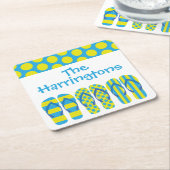Gelbe blaue Flip Flops Personalisierte Paper-Unter Rechteckiger Pappuntersetzer (angewinkelt)