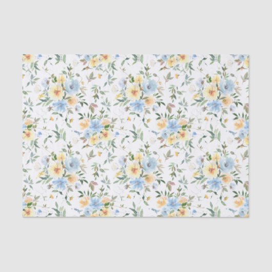 Gelbe blaue Floral Wasserfarbe Decoupage Tissue Pa Seidenpapier (Vorderseite)