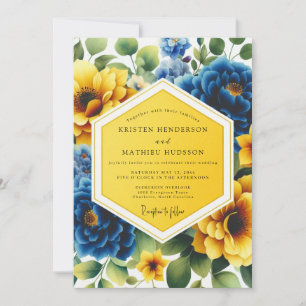 Gelbe Blaue Florale Whimsy-Hochzeit Einladung