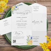 Gelbe blaue Frühlingssonne - Wildblumen QR Code Ho All In One Einladung