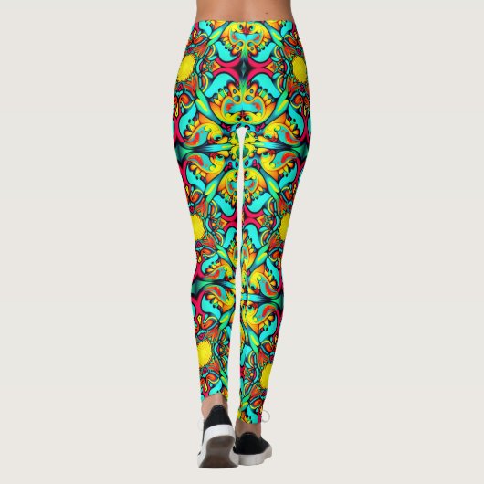 Gelbe blaue Gemusterte Leggings (Rückseite)