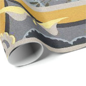 GELBE BLAUE GRAU BLUME, SCHALTFLÜGELN GESCHENKPAPIER (Rolleneckpunkt)