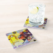 Gelbe blaue Kandinsky-Abstrakte Malerei Glasuntersetzer (Schrägansicht)