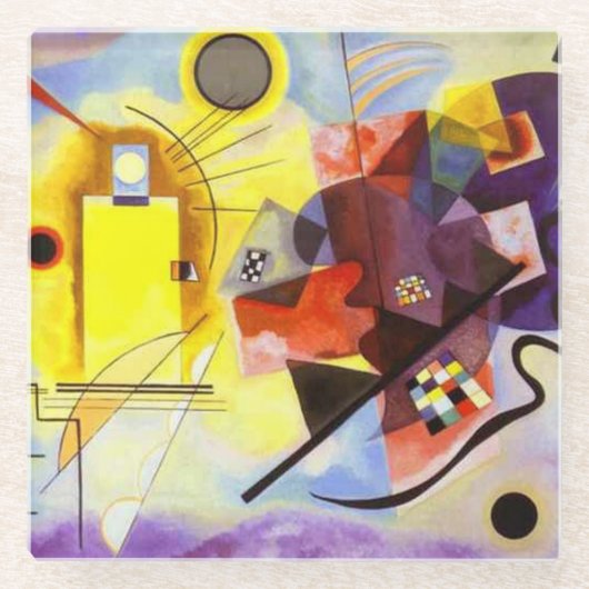 Gelbe blaue Kandinsky-Abstrakte Malerei Glasuntersetzer (Vorderseite)