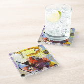 Gelbe blaue Kandinsky-Abstrakte Malerei Glasuntersetzer (Schrägansicht)