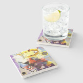 Gelbe blaue Kandinsky-Abstrakte Malerei Steinuntersetzer (Seitenansicht)