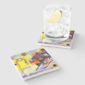 Gelbe blaue Kandinsky-Abstrakte Malerei Steinuntersetzer (Seitenansicht)