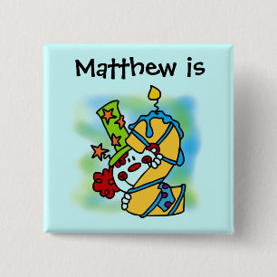 Gelbe/blaue Kerze Clown 2. Geburtstagskarte Button