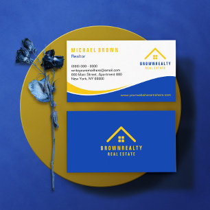 Gelbe Blaue Klassische Dach- und Fenster-Logo-Miet Visitenkarte