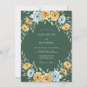 Gelbe Blaue Malerische Blumige Hochzeit Einladung