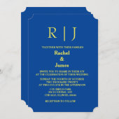 Gelbe blaue Monogramme Minimal Elegante Hochzeit Einladung (Vorne/Hinten)