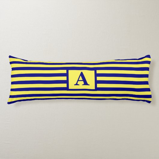Gelbe blaue Nautikongramme Streifen Niedlich Seitenschläferkissen (Vorderseite)