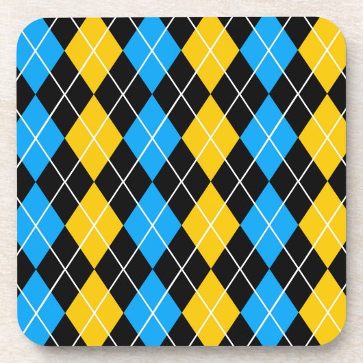 Gelbe blaue Raute Diamant Design Getränkeuntersetzer (Vorderseite)