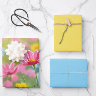 Gelbe Blaue Rosa Wilde Blumen Feld 2025 Geschenkpapier Set