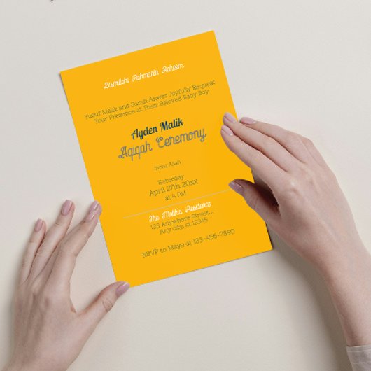 Gelbe blaue Solid-Farbe Schlicht, Aqiqah Babydusch Einladung