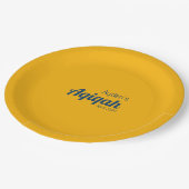 Gelbe blaue Solid-Farbe Schlicht, Aqiqah Babydusch Pappteller (Schrägansicht)