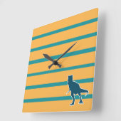 Gelbe blaue Streifen Dinosaurier t-rex Jurassie Ti Quadratische Wanduhr (Winkel)